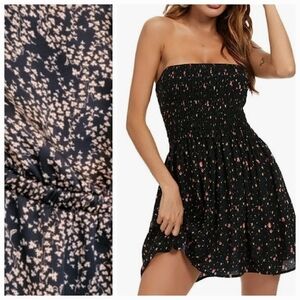 Forever 21 Strapless Navy Pink Floral Ruffle Trim Mini Dress Size Medium